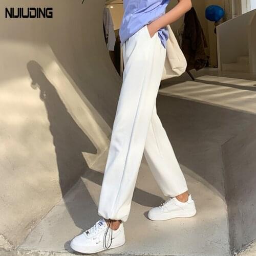 Solid Retro Women Sweatpants Autumn Loose High Waist Drawstring Straight Pants Female Casual INS Style Streetwear Long Trousers