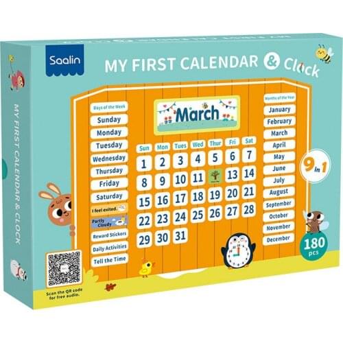 4-6 year 1 book/set Saalin 91 CARDS 185 STICKERS Clock calendar English early childhood education books for children toy book