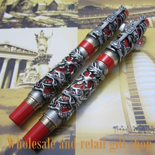 2PCS JINHAO J900 Carving Dragon and Phoenix Lucky Clip Fountain Pen and Rolle Ball Pen Chinese Auspicious Dragon