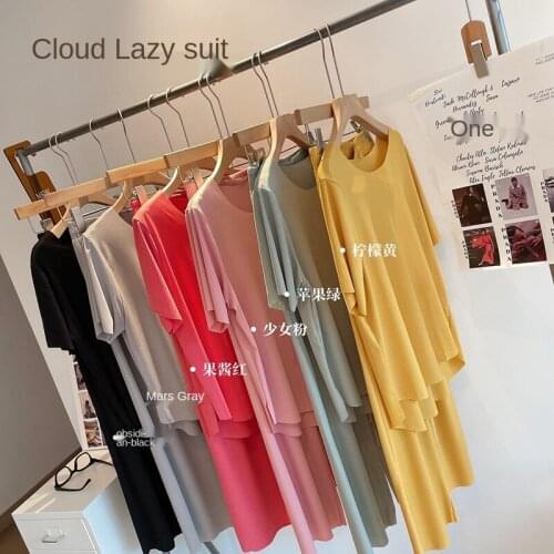 Spring Summer Solid Short Sleeve Womens Pajamas Sets Thin Loose Nightwear Comfortable Furnishing Home Clothes Sleepwear