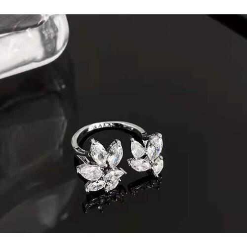 Brillian Japan and South Korea Fashion AAA Zirconia Leaf Opening Adjustable Ring Jewelry for Women 2021 Wedding Jewelry Stores