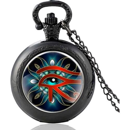 Retro Mysterious The Eye of Horus Design Glass Cabochon Quartz Pocket Watch Vintage Men Women Pendant Necklace Chain Clock