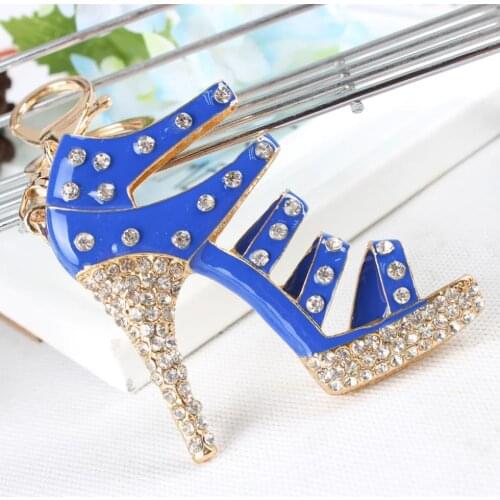 Shoe Blue High-Heel Charm Pendant Crystal Purse Bag Keyring Key Chain Women In Jewelry dazzlingly beautiful Birthday Gift