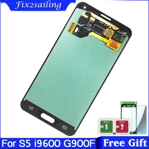SUPER AMOLED LCDS For Samsung Galaxy S5 I9600 G900 G900A G900F LCD Display Touch Screen Assembly Replacement Sticker
