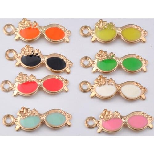 Mix 30*11MM DIY gold enamel sun glasses charms for bracelet, metal Sunglasses pendants dangle jewelry making findings components