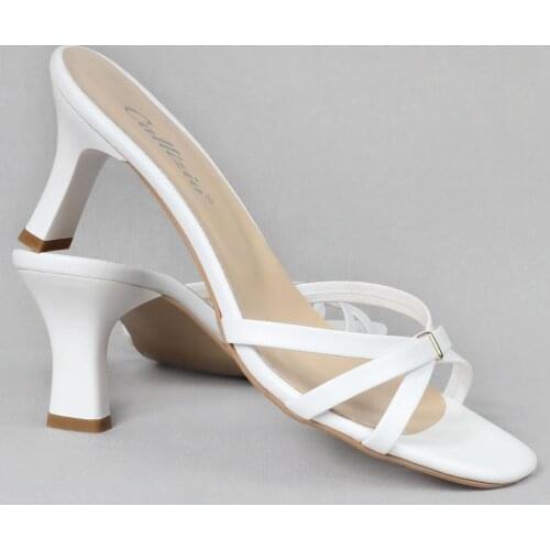 CZ London Genuine Leather High-Heeled Slippers Front Buckled 6cm Heel Length