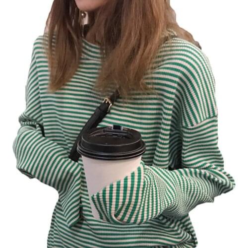 Mid-length Striped Long-sleeved T-shirt Women 2021 New Spring Autumn Lazy Style Loose Knit Bottoming t Shirt Top 35a