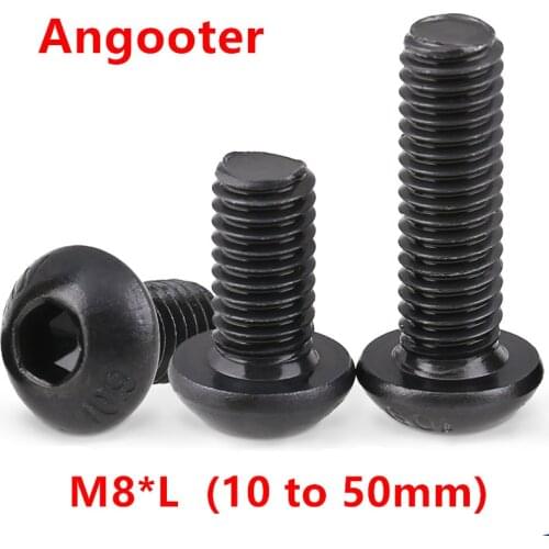 50pcs ISO7380 M8 Black Steel Round Head Screws Hexagon Socket Button Head Cap Screw Screws Bolts M8*10/12/16/20/25/30--50mm
