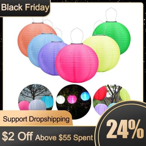 12in Waterproof LED Solar Cloth Chinese Lantern Outdoors Festival Wedding Party Garden Hanging Lamp Light Decor