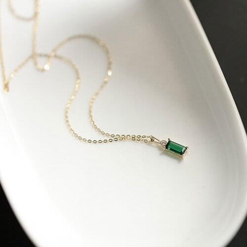 WTLTC 925 Sterling Sliver Green CZ Stone Necklace for Women Retro Mini Cubic Zircon Pendant Necklaces Drop Small Tiny Chokers