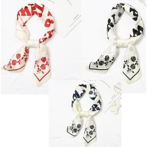 Yishine Wholesale 20pc Mix Colors Multifunction Small Roses Printed Womens Satin Wraps Scarves Shawl Polyester Silk Scarf