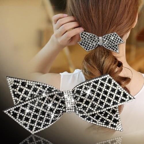 Retro Black Bow Hairpin Flash Rhinestone Jewelry Korean Hairclips Female Spring Snap Hair Clip Hair Bows Girls Hair Accessories