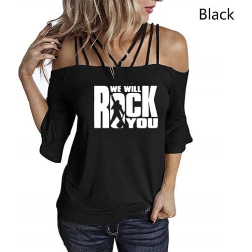 We Will Rock You Women T Shirt Summer Queen Rock Band Short Sleeve Rock Roll with flared sleeves and shoulder strap in summer