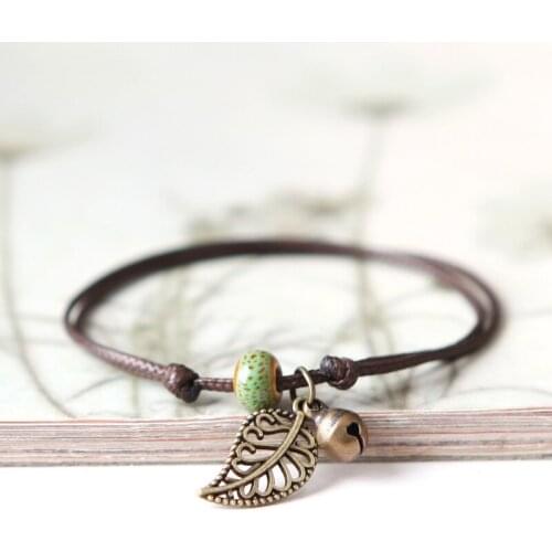 2020 Vintage Bracelet String Beaded For Women Ceramic Bohemia Leaf Ornaments Birthday Party Charm Valentine Gift Jewelry