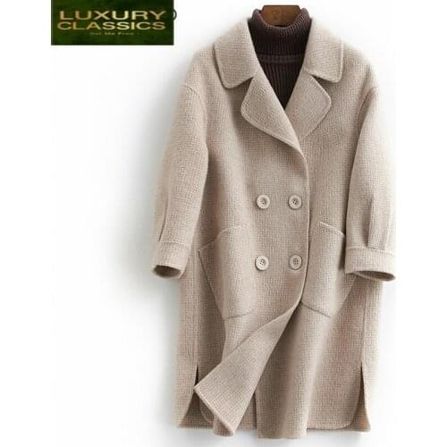 Women Coat Autumn Winter Double Breasted Coats Female Sided Woolen Jackets Long Spring Elegant Plaid Clothes 2021 LWL1319