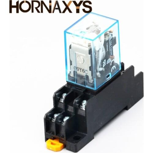 1set MY4NJ DPDTMiniature Coil Generalelectromagnetic intermediate relay switch 14pin With14A Socket Base DC12V24V AC110V220V LED