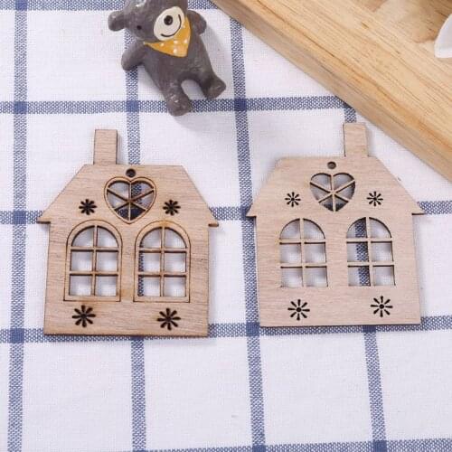 10pcs/set Christmas House DIY Wooden Pendant Hanging Tree Ornament DIY Crafts Party Home Decor