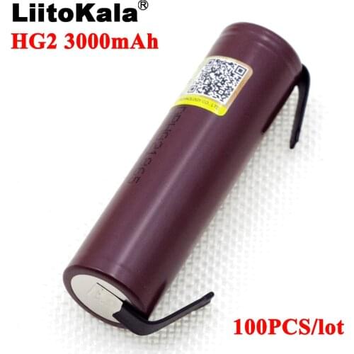 100PCS Liitokala new HG2 18650 3000mAh battery 18650HG2 3.6V discharge 20A, dedicated For hg2 batteries + DIY Nickel