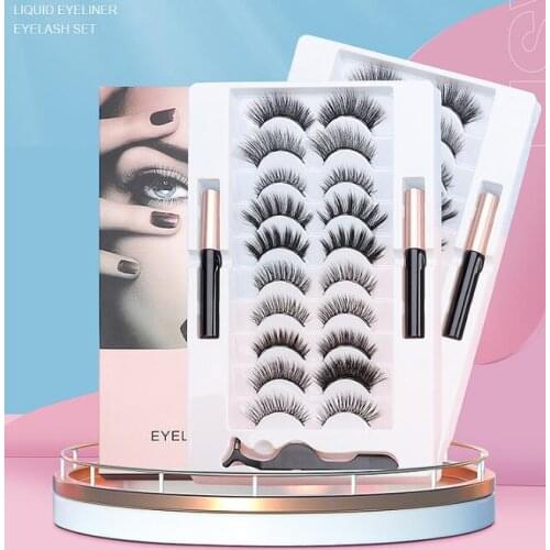 12Set/Lot 10 Pair 3D Easy To Wear Magnetic False Eyelash Slim Natural Eyelash Liquid Eyeliner Set Five Magnetic Glue Free HA2320