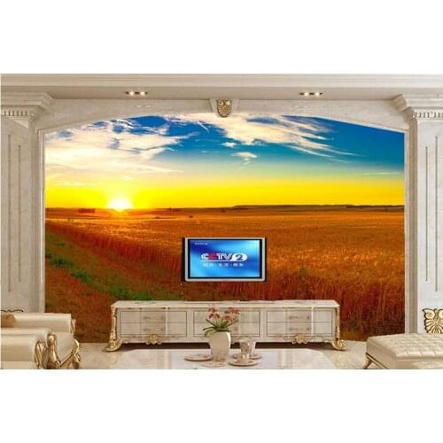 3d embossed wallpaper,Scenery Fields Sunrises and sunsets Sky Nature wallpaper,living room TV sofa bedroom waterproof wallpaper