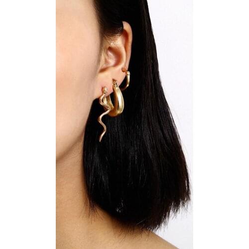 4Pcs/Set Vintage Lucky Metal Snake Stud Earrings Set Exaggeration Round U Circle Earrings for Women Personality Jewelry Gift