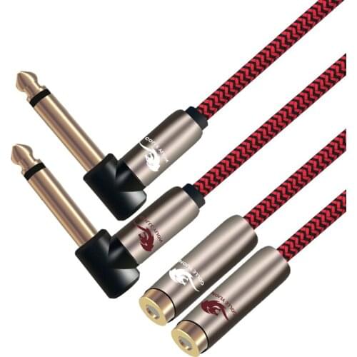 Angle 1/4" Jack Dual 6.35mm Male to Dual RCA Female Audio Cable for Amplifier Mixing Console Gold Plated Hifi Cable 1M 2M 3M 5M