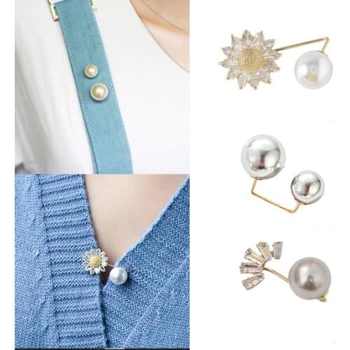 New Fashion Pearl Brooch Anti-glare Zircon Clothes Fixed Pin Flower Rhinestone Metal Pins Buckle Brooches for Women Accessories