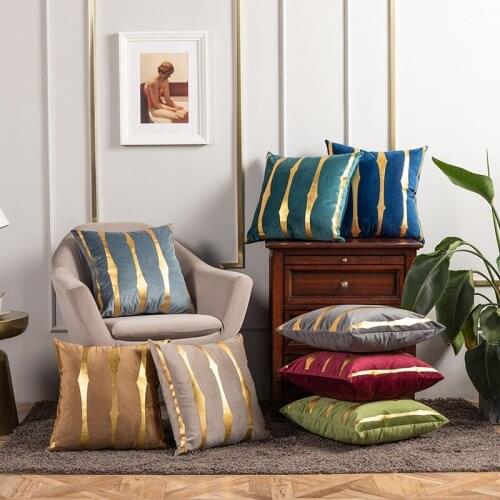 Bronzing Stripe Polyester Living Room Decorative Throw Cushion Cover Pillowcase 45*45 Nordic Home Decor Pillowcover 40795