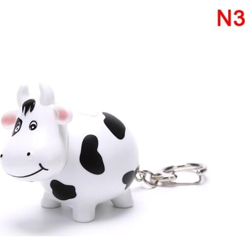 Children Gift Keychain Cute LED Cow Cattle Keychain With Sound Flashlight Mini Fun Toys For Kids Animal Keyring
