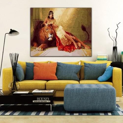 DIY colorings pictures by numbers with Beauty and the lion picture drawing Relief painting by numbers framed Home