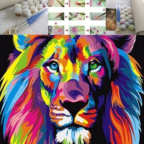 DIY Painting Frame Animals Colorful Lion Diy Painting By Numbers Kit Modern Wall Art Picture Acrylic Paint By Numbers For Gift