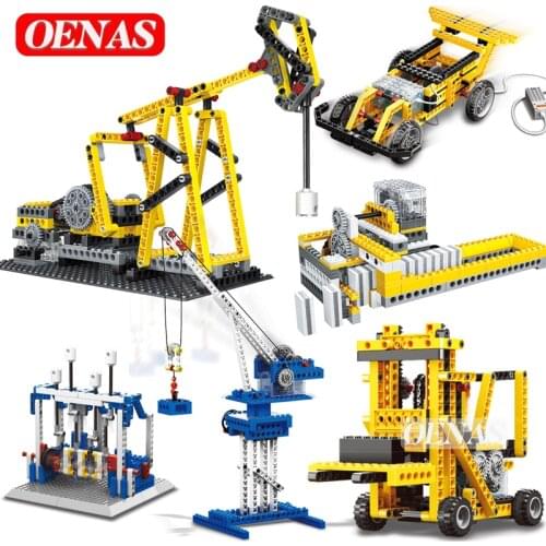 Electic High-Tech Power Machinery Electric Gear Crane Domino Building Blocks DIY Model Educational Kids Toys Boy Birthday Gift