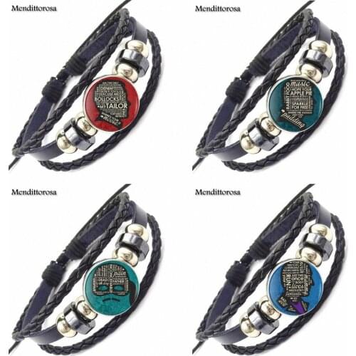 Fasmous Brand Jewelry With Glass Cabochon Black Leather Bracelet Bangle For Women Men Party Supernatural Maxi