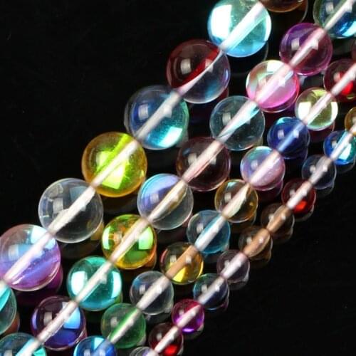 Smooth Glitter Moonstone Natural Stone Beads Glass Loose Spacer Beads for Jewelry Making Bracelets DIY Accessories 6/8/10/12mm