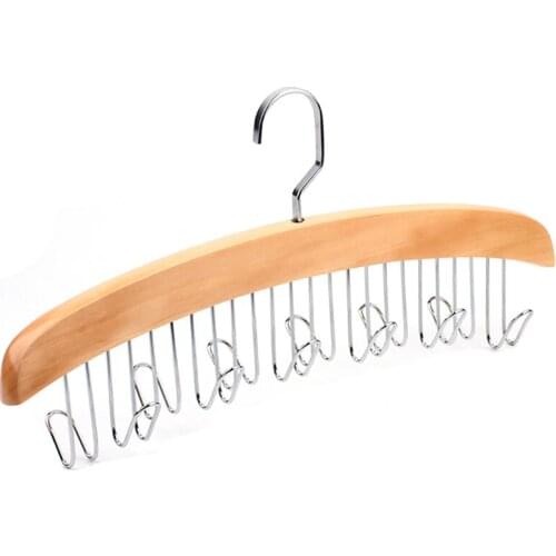 Quality Wood Color 12 Belt Wood Racks With Stainless Steel Hooks Closet Accessories Wardrobe Scarves Ties Organizer Hanger