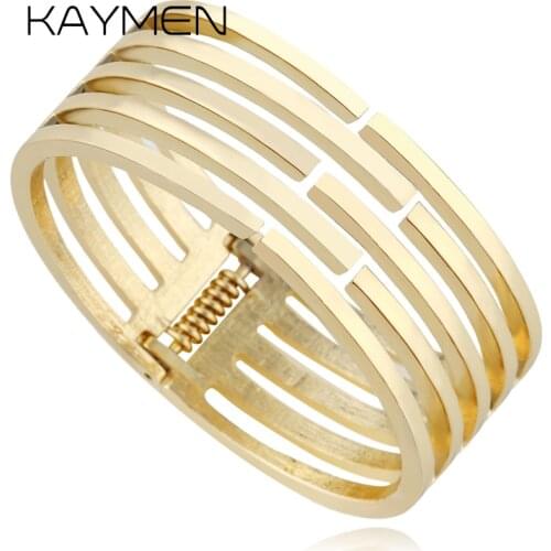 KAYMEN Newest Unique Design Simple Smooth Golden Bangle Cuff Bracelet for Women Girl Wedding Party Prom BR-03194
