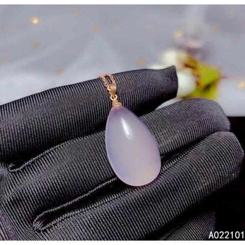 KJJEAXCMY fine Jewelry 18K yellow gold Natural Rose Quartz Girl new luxury Pendant Necklace Support Test Chinese style