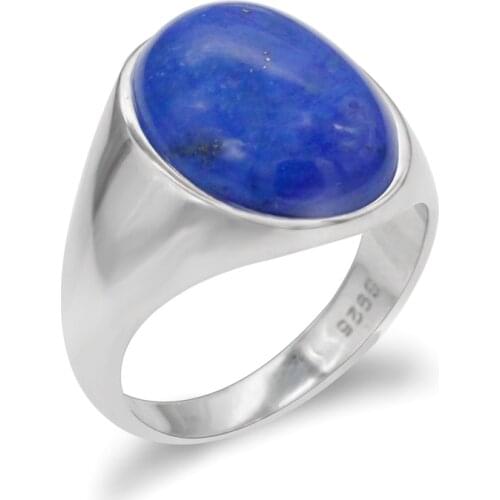 New 100% Real 925 Silver Ring for Men Natural Stone Blue Black Agate Ring Turquoise Gemstone Simple Jewelry Silver Mens Rings