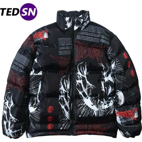 Down Jacket Japanese Cartoon Graffiti Print Men Thick Parka Winter Warm Padded Jacket Coats 2020 Harajuku Windbreaker Streetwear