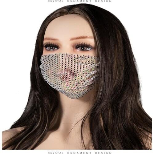 Hot sale washable flash diamond rhinestone mask net celebrity nightclub bungee party decoration breathable mask