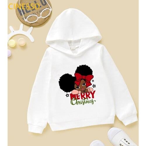 Little melanin princess with bow print merry christmas hoodie lovely african american black girls white pink yellow sweatshirts