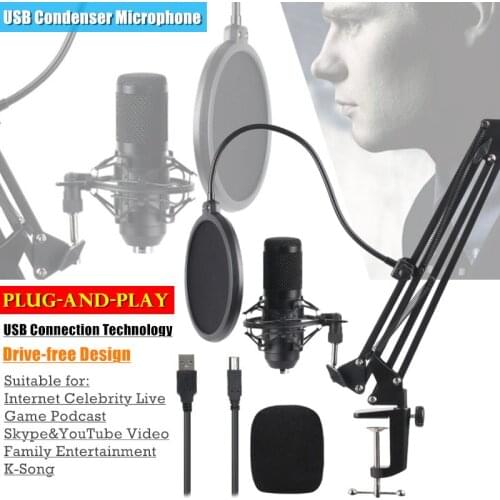 Metal USB Condenser Recording Microphone For Laptop Windows Cardioid Studio Recording Vocals Voice Over,YouTube Webcast Karaoke