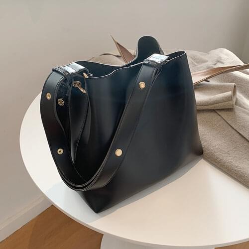 Fashion Women Large Capacity Casual Ladies Designer PU Leather Female Handbags Tote Female Black Bucket Shoulder Handbag