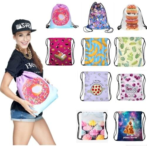 ZHBSLWT New Fashion Food Drawstring Bag Women Backpack 3D Printing Travel Softback Women Mochila 089
