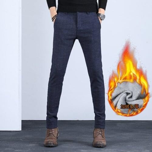 Autumn Winter Trousers Mens Slim Thick Velvet Business Casual Pants Men Pantalon Homme Male Warm Fleece Pants Elastic Trousers