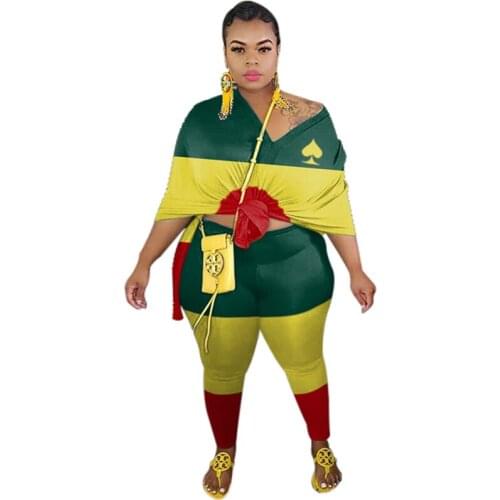 Autumn Two Piece Set V Neck Loose Batwing Sleeve Top and Pants Sexy Leggings Set Women Plus Size Outfits Wholesale Dropshipping