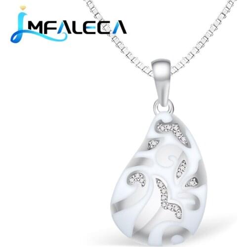 LMFALECA Pure Silver Necklace for Women Luxury White Enamel Pendant Box Chain Fine Anniversary Gift 925 Silver Jewelry
