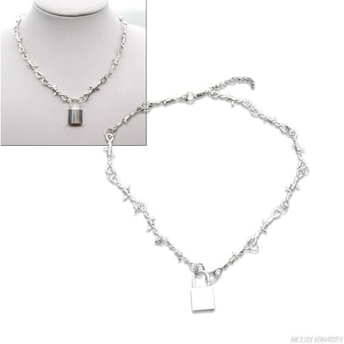 Small Wire Brambles Iron Unisex Choker Necklace Women Hip-hop Gothic Lock for Occasions ,Wedding Party Prom Jewelry 21wholesales