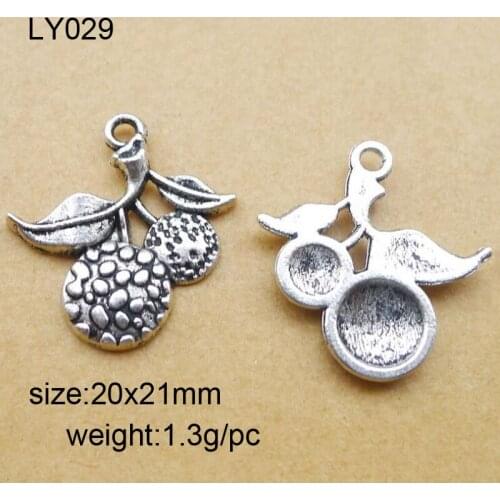 50pcs/lot Food Cherry Charm Pendant 20*21mm Antique Silver Fit Bracelet Necklace DIY Metal Jewelry Making