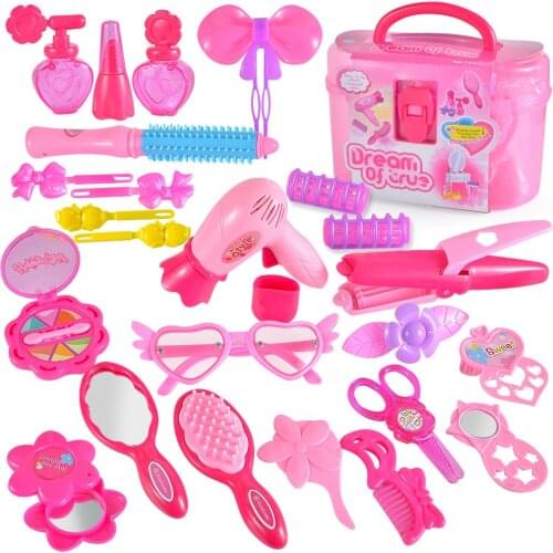 Pretend Play Kids Makeup Toys Beauty Handle Box Children Make Up Set Hairdressing Simulation Set Dressing Up Toys For Girls
